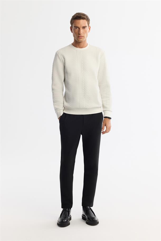 Ekru Bisiklet Yaka Baskılı Elastan Sweatshirt