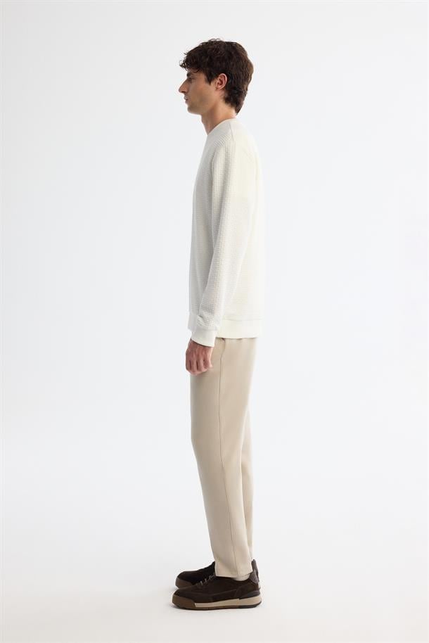 Ekru Bisiklet Yaka Baskılı İnterlok Sweatshirt