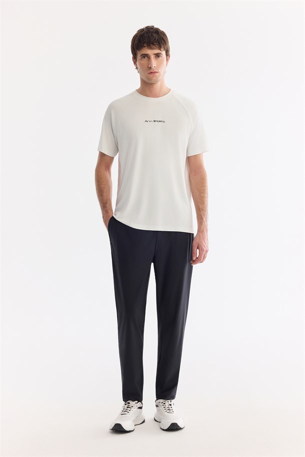 Ekru Bisiklet Yaka Baskılı Soft Touch Nefes Alan T-Shirt