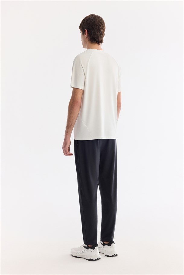 Ekru Bisiklet Yaka Baskılı Soft Touch Nefes Alan T-Shirt