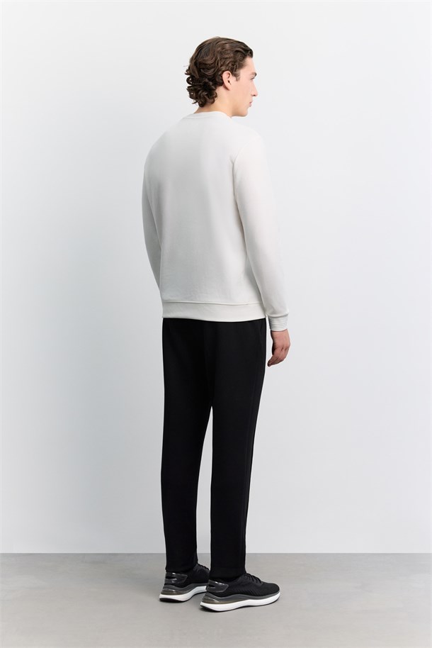 Ekru Bisiklet Yaka Fitil Ribana İnterlok  Sweatshirt