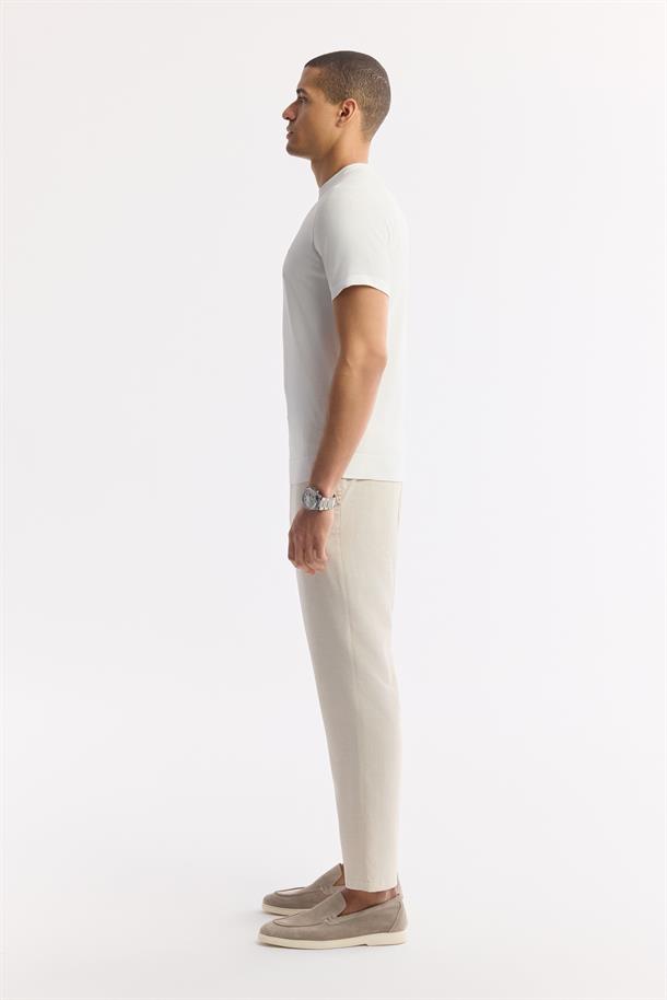 Ekru Bisiklet Yaka Rayon Triko T-Shirt