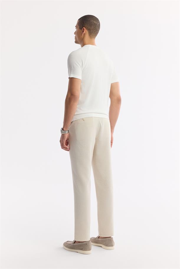 Ekru Bisiklet Yaka Rayon Triko T-Shirt