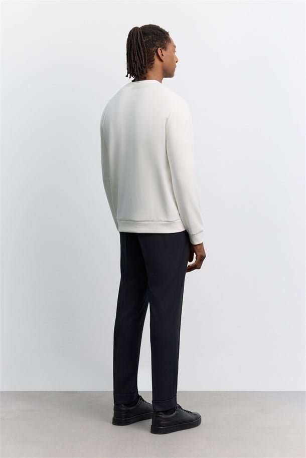 Ekru Bisiklet Yaka Modal Karışımlı Soft Touch Sweatshirt