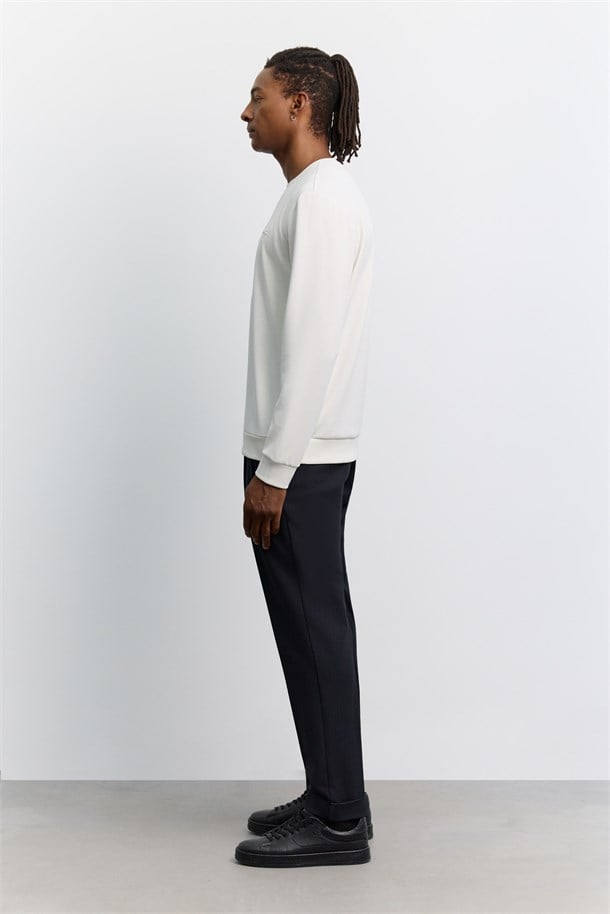 Ekru Bisiklet Yaka Modal Karışımlı Soft Touch Sweatshirt