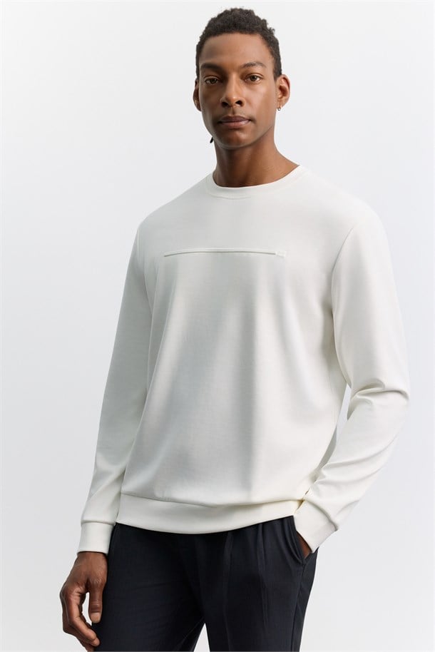 Ekru Bisiklet Yaka Modal Karışımlı Soft Touch Sweatshirt
