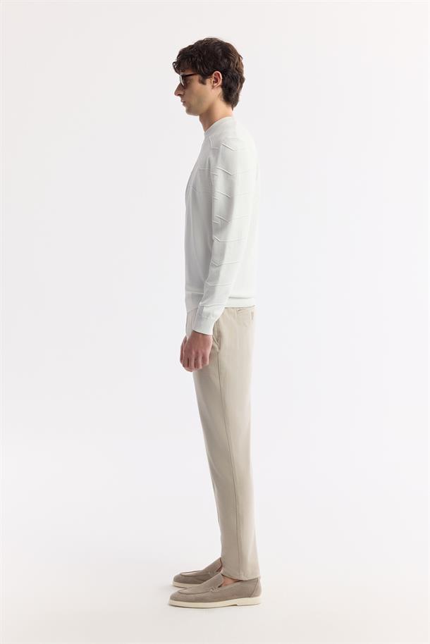 Ekru Bisiklet Yaka Dokulu Rayon Triko Kazak