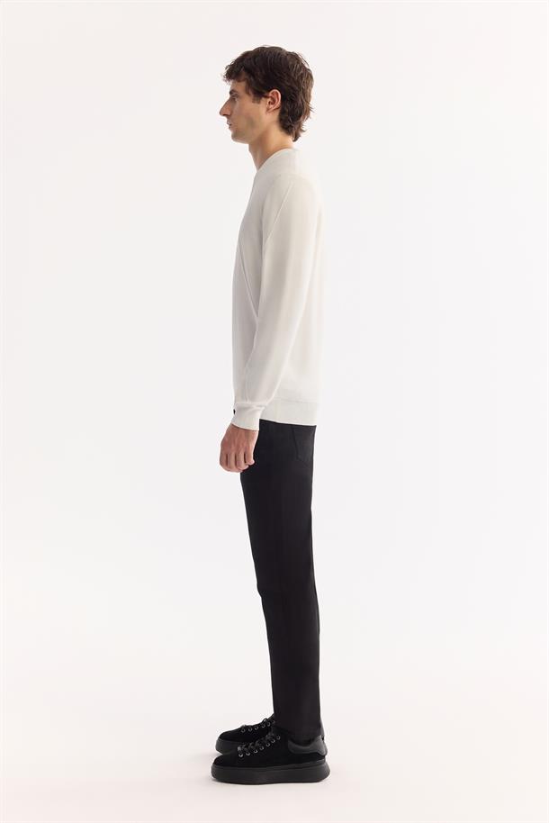 Ekru Bisiklet Yaka Rayon Tüylenmeyen Dokulu Triko Kazak