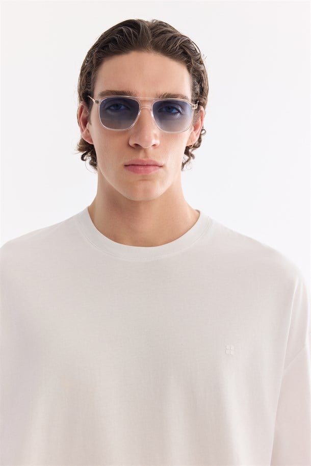 Ekru Bisiklet Yaka Oversize Rayon T-Shirt