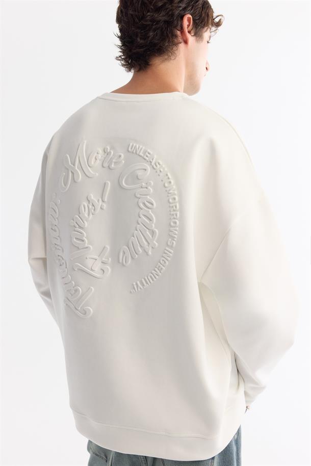 Ekru Bisiklet Yaka Elastan Sweatshirt