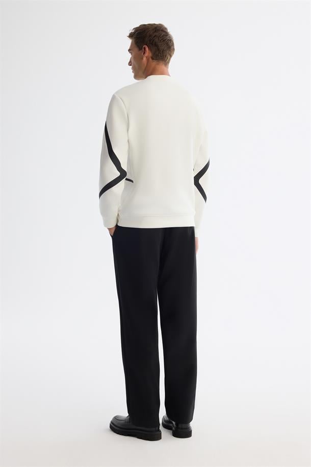 Ekru Bisiklet Yaka Pamuklu Baskılı Sweatshirt