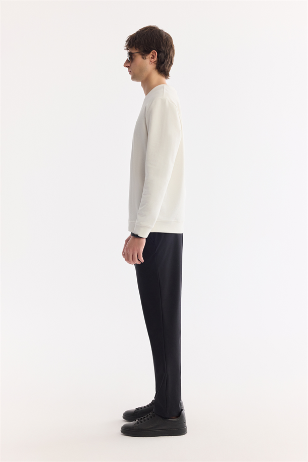 Ekru Bisiklet Yaka Pamuklu Kolay Ütülenen Sweatshirt