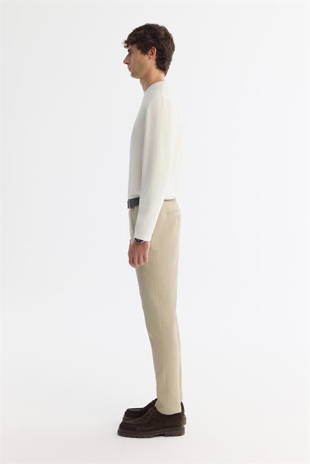 Ekru Bisiklet Yaka Pamuklu Basic Sweatshirt