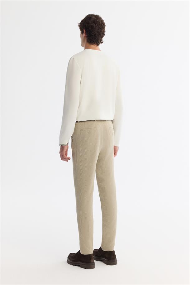 Ekru Bisiklet Yaka Pamuklu Basic Sweatshirt