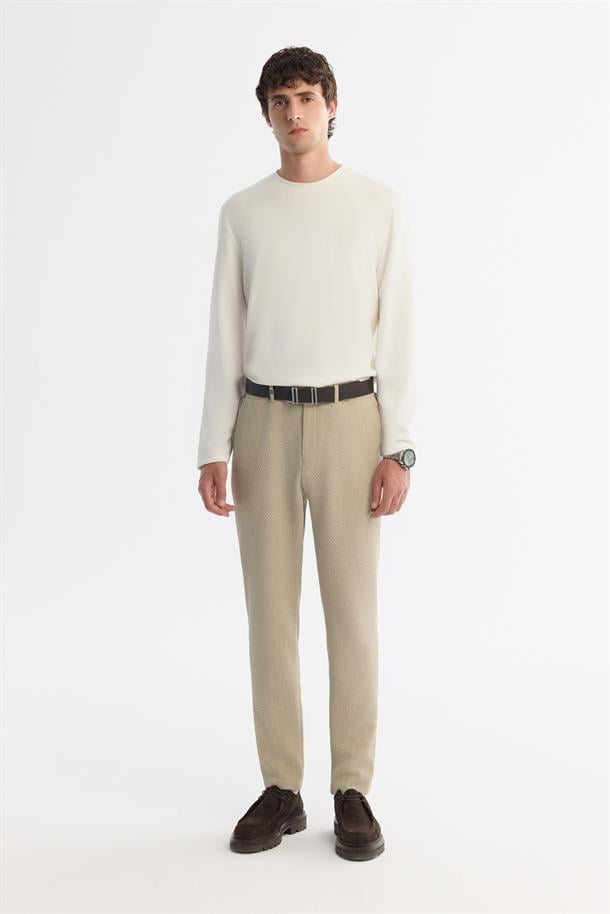 Ekru Bisiklet Yaka Pamuklu Basic Sweatshirt