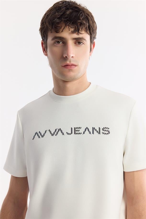 Ekru Bisiklet Yaka Reflektörlü Bi-Stretch İnterlok T-Shirt