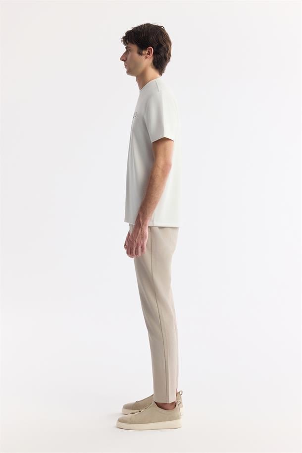 Ekru Bisiklet Yaka Reflektörlü Bi-Stretch İnterlok T-Shirt