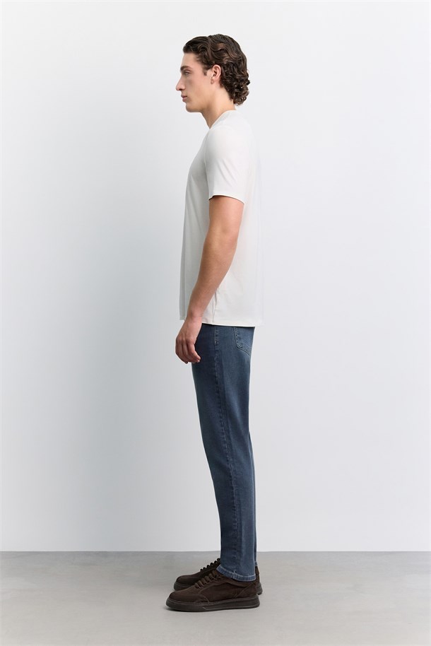 Ekru Bisiklet Yaka Soft Touch Basic T-Shirt