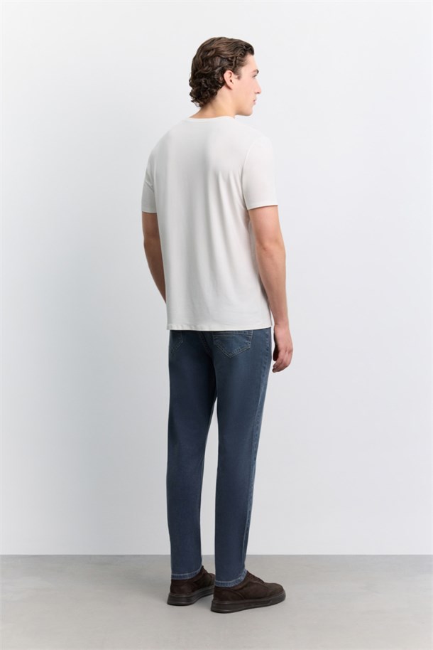Ekru Bisiklet Yaka Soft Touch Basic T-Shirt