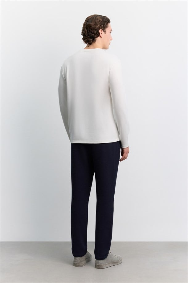Ekru Bisiklet Yaka Viskon Karışımlı Bi-Stretch Basic Sweatshirt