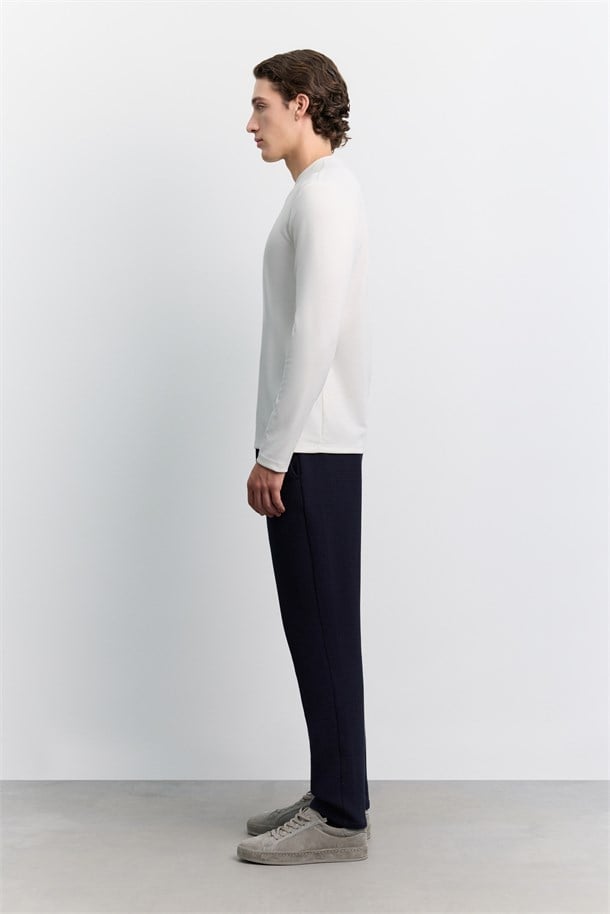 Ekru Bisiklet Yaka Viskon Karışımlı Bi-Stretch Basic Sweatshirt