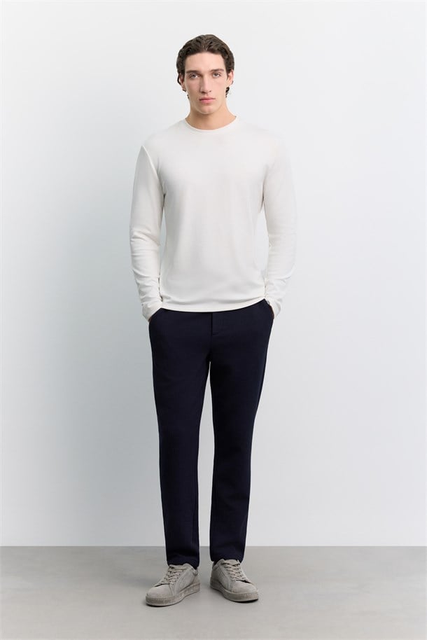 Ekru Bisiklet Yaka Viskon Karışımlı Bi-Stretch Basic Sweatshirt