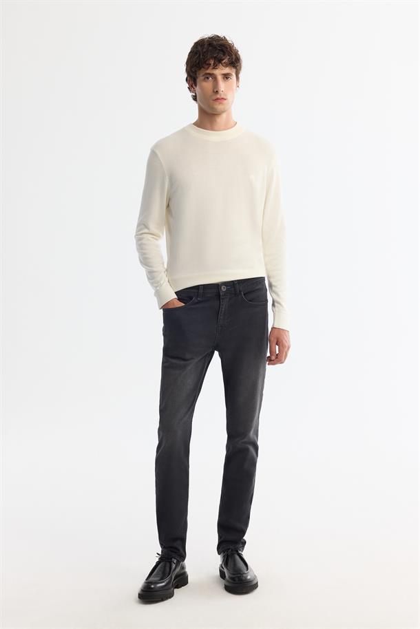 Ekru Bisiklet Yaka Viskon Viskon Karışımlı Basic Triko Kazak