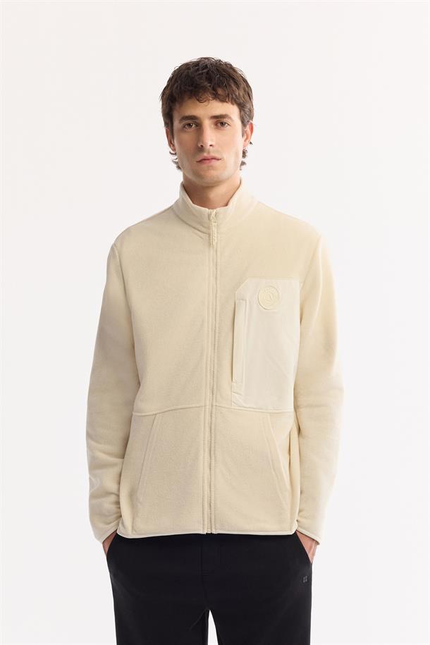 Ekru Dik Yaka Fermuarlı Soft Touch Polar Sweatshirt