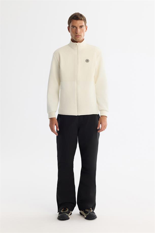 Ekru Soğuğa Dayanıklı Dik Yaka Fermuarlı Polar Sweatshirt