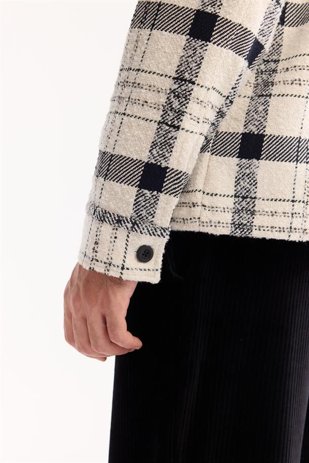 Ekru Klasik Yaka Soft Touch Ekoseli Gömlek Ceket