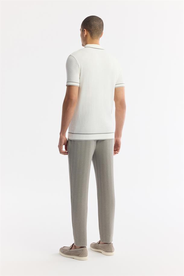 Ekru Polo Yaka Dokulu Rayon Triko T-Shirt