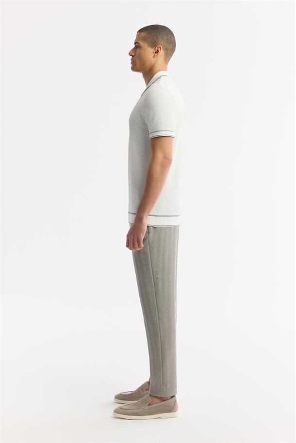 Ekru Polo Yaka Dokulu Rayon Triko T-Shirt