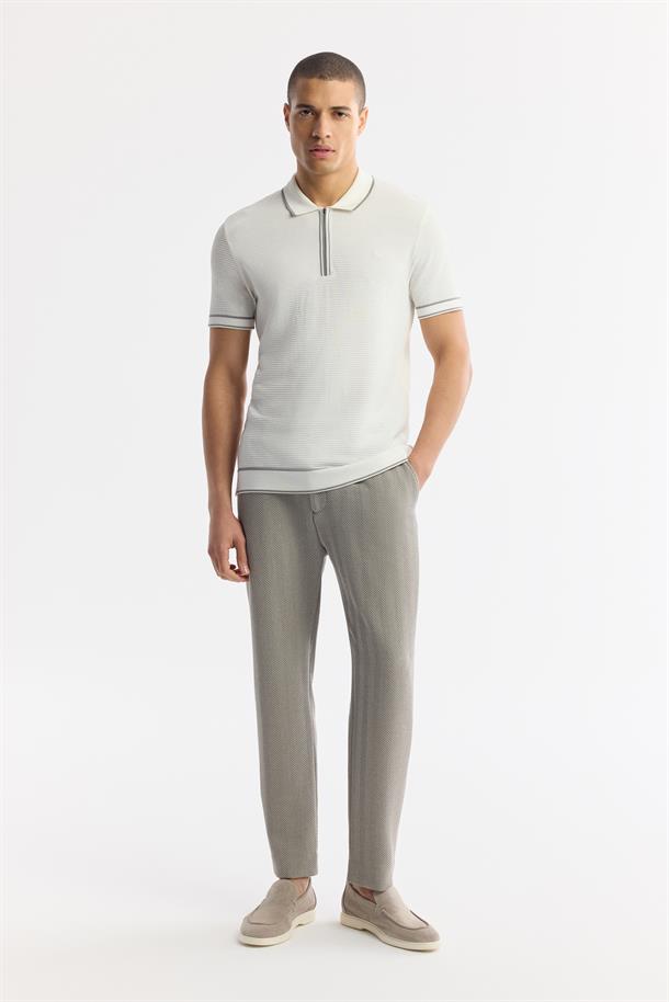 Ekru Polo Yaka Dokulu Rayon Triko T-Shirt