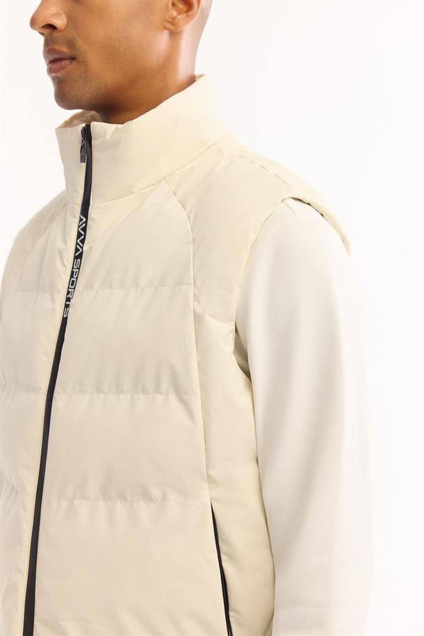 Ekru Kapüşonlu Fonksiyonel Çift Kullanımlı Su İtici Rüzgar Geçirmez Mevsimlik Mont