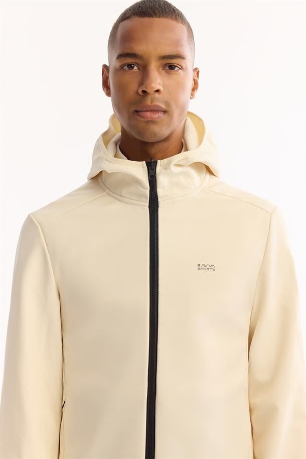 Ecru Functional Reversible Hooded Water Repellent Lightweight Jacket