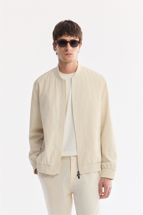 Ekru Bomber Yaka Su İtici Rüzgar Geçirmez Hafif Mevsimlik Mont