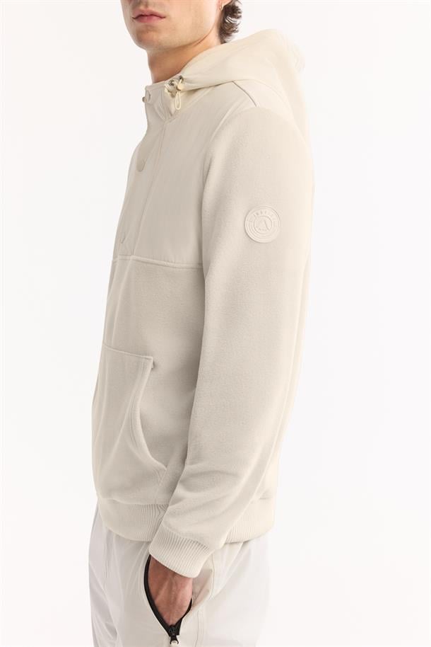 Ekru Kapüşonlu Soft Touch Polar Sweatshirt
