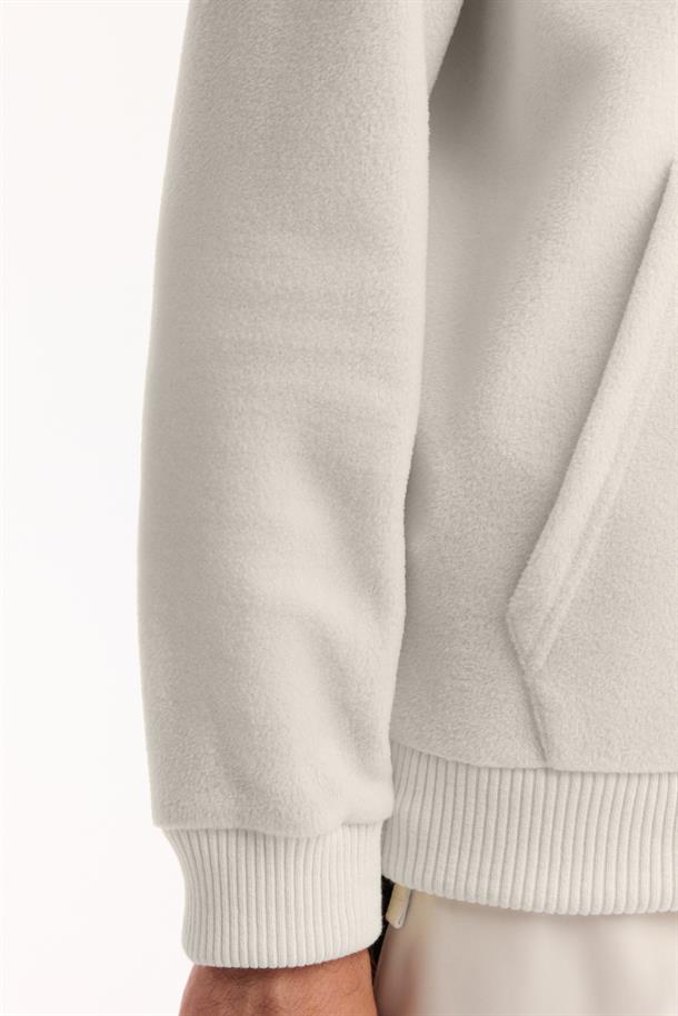 Ekru Kapüşonlu Soft Touch Polar Sweatshirt