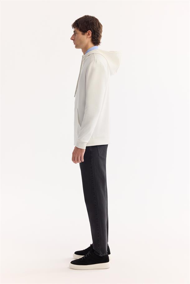 Ekru Kapüşonlu Kolay Ütülenen Bi-Stretch Sweatshirt