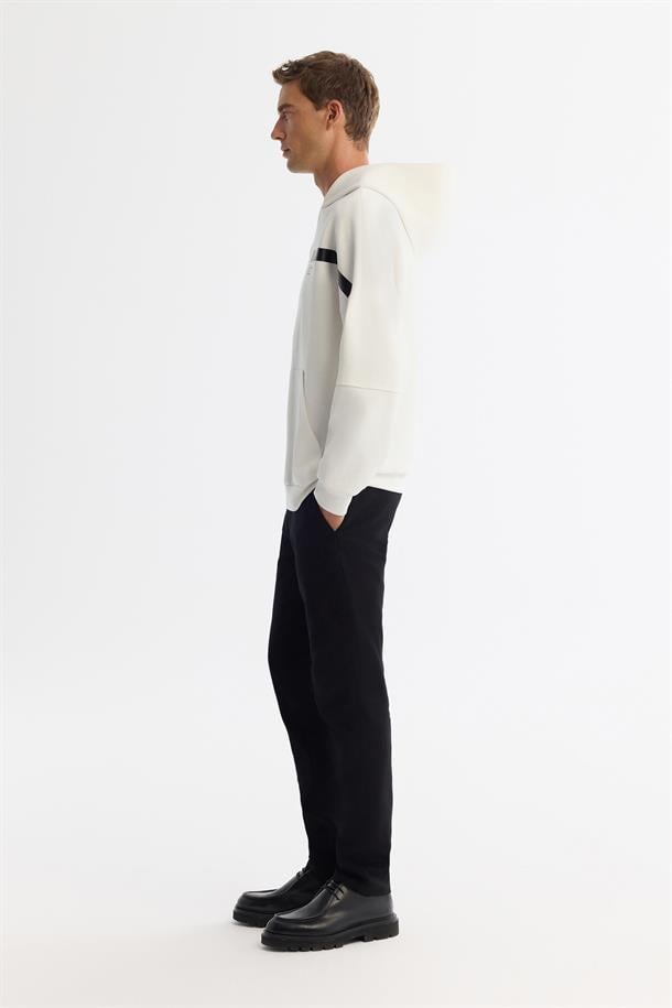 Ekru Kapüşonlu Pamuklu Baskılı Elastan Sweatshirt