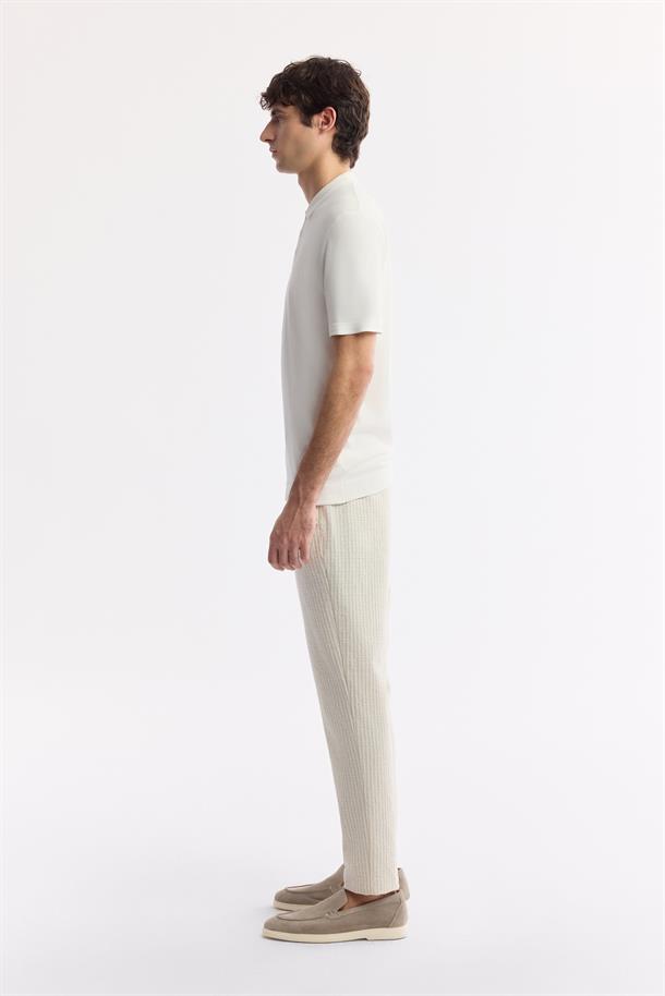 Ekru Polo Yaka Basic Rayon Triko T-Shirt