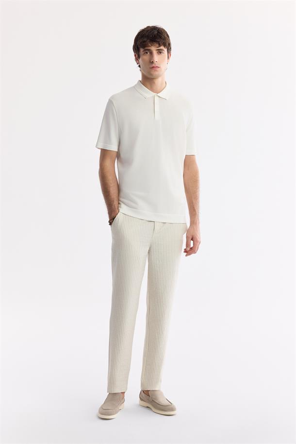 Ekru Polo Yaka Basic Rayon Triko T-Shirt