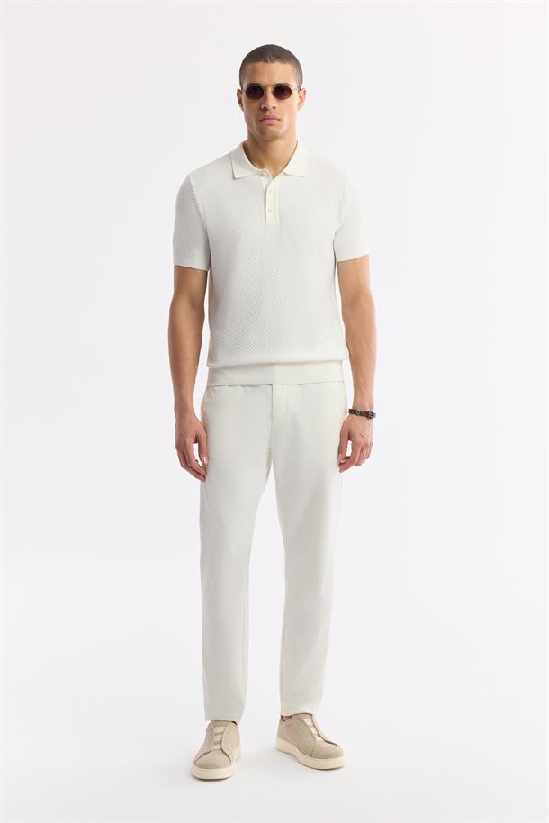 Ekru Polo Yaka Viskon Karışımlı Basic Triko T-Shirt