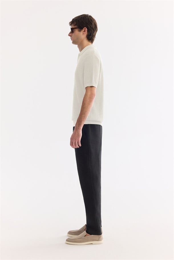 Ekru Polo Yaka Düğmesiz Soft Touch Triko T-Shirt