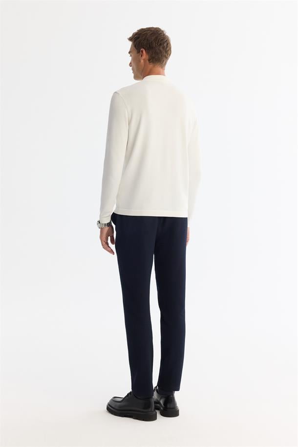 Ekru Fermuarlı Polo Yaka Rayon Triko Kazak