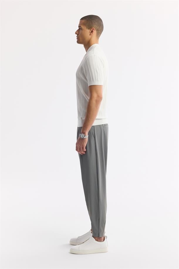 Ekru Polo Yaka Rayon Triko T-Shirt