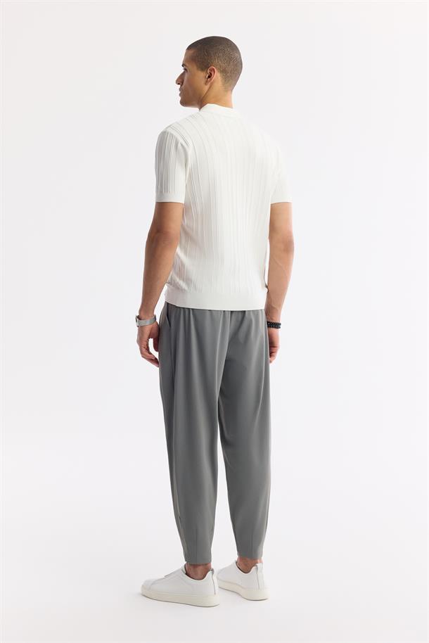 Ekru Polo Yaka Rayon Triko T-Shirt