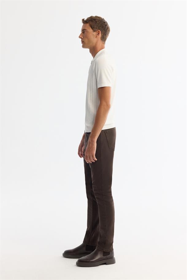 Ekru Polo Yaka Fermuarlı Rayon Triko T-Shirt