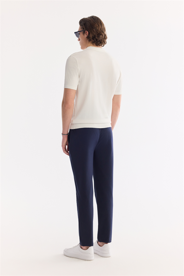 Ekru Polo Yaka Fermuarlı Rayon Triko T-shirt