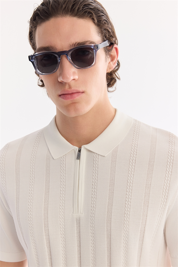 Ekru Polo Yaka Fermuarlı Rayon Triko T-shirt